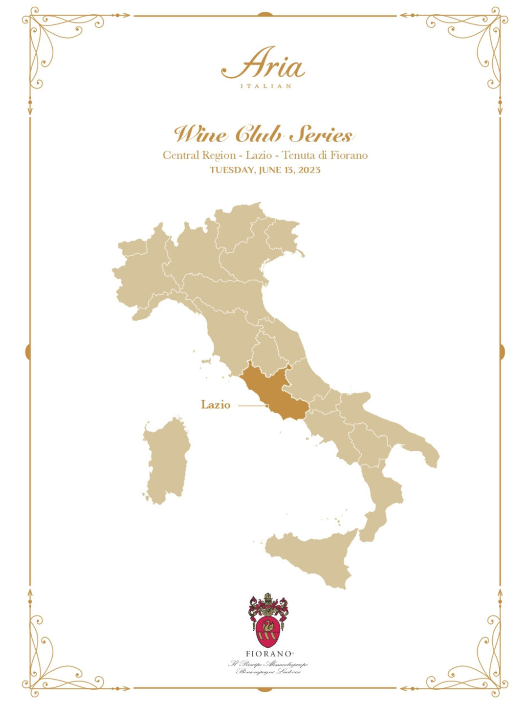 Aria Wine Club Series - Central Italy - Lazio Wine Dinner