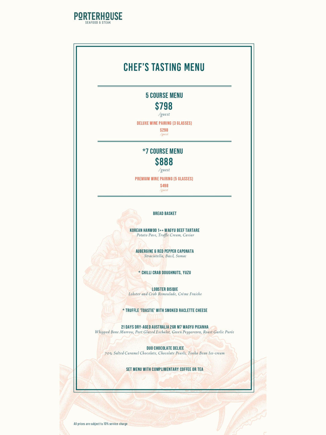 Porterhouse Chef's Tasting Menu (10% off)